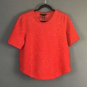 RAIN Sweater Women's  XL Sparkle Light Eyelash-Knit Short Sleeve Top Celebration